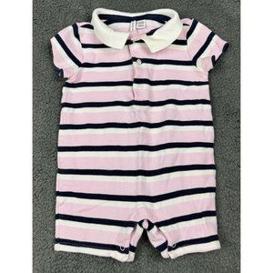 Janie Jack Baby Boy 6-12 Polo Romper Outfit Jon Pink Navy Blue Stripe 6 12
